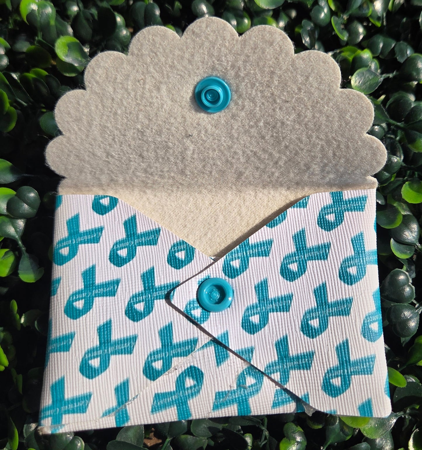 Cervical Cancer Awareness Mini Wallet – Handmade Teal Ribbon Card Holder Yaizy Boutique