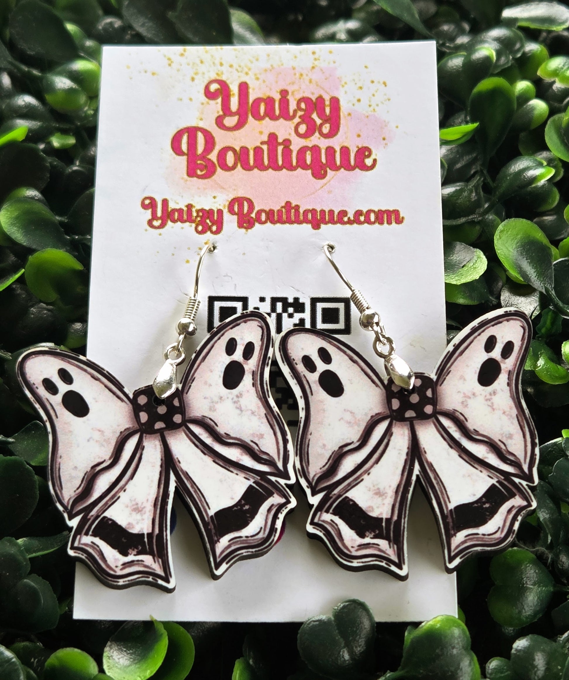 Handmade Ghost Bow Earrings | Cute Spooky Halloween Jewelry | Lightweight MDF Wood Yaizy Boutique