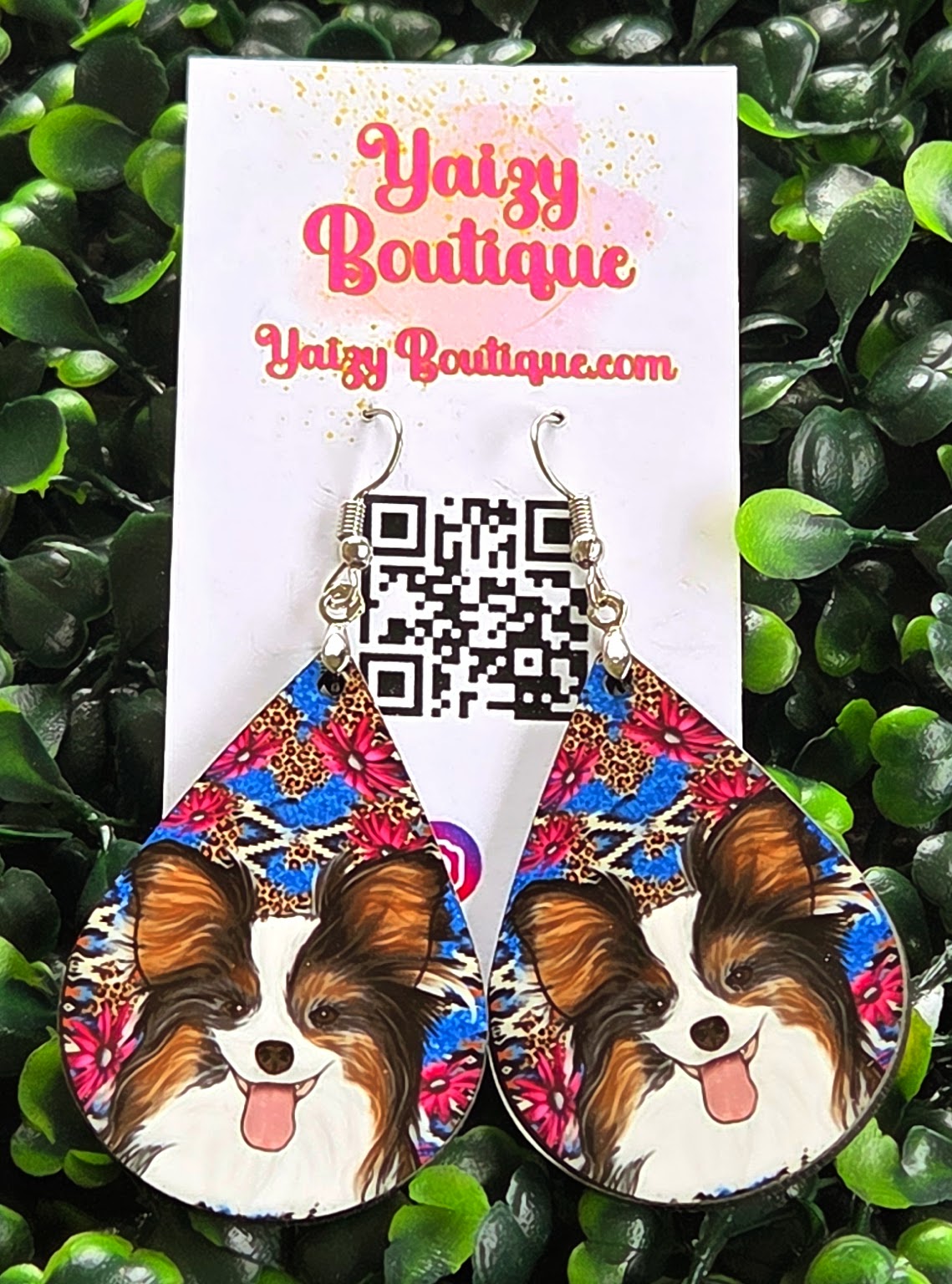 Handmade Papillon Dog Teardrop Earrings | Colorful Pet Lover Jewelry | Lightweight MDF Wood Yaizy Boutique