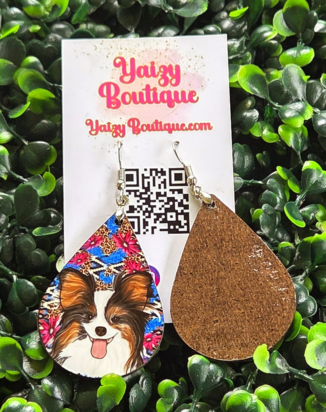 Handmade Papillon Dog Teardrop Earrings | Colorful Pet Lover Jewelry | Lightweight MDF Wood Yaizy Boutique