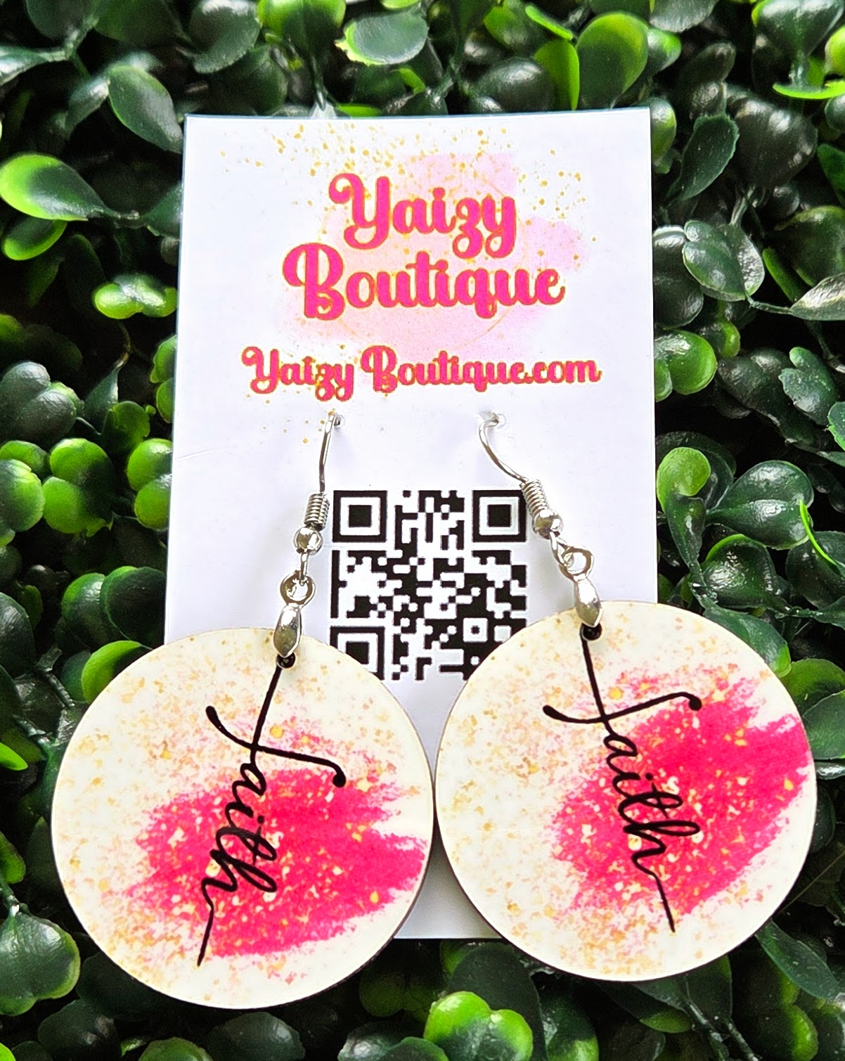 Handmade Faith Round Earrings | Inspirational Jewelry | Lightweight MDF Wood Yaizy Boutique