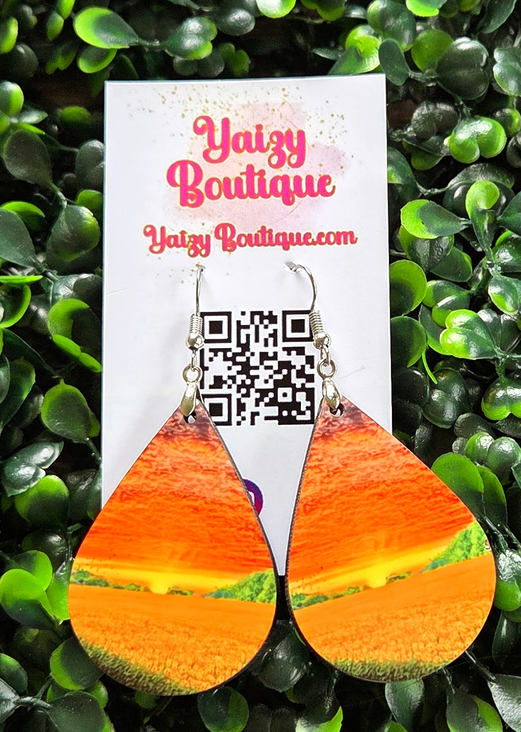 Handmade Sunset Landscape Teardrop Earrings | Lightweight MDF Wood Jewelry Yaizy Boutique