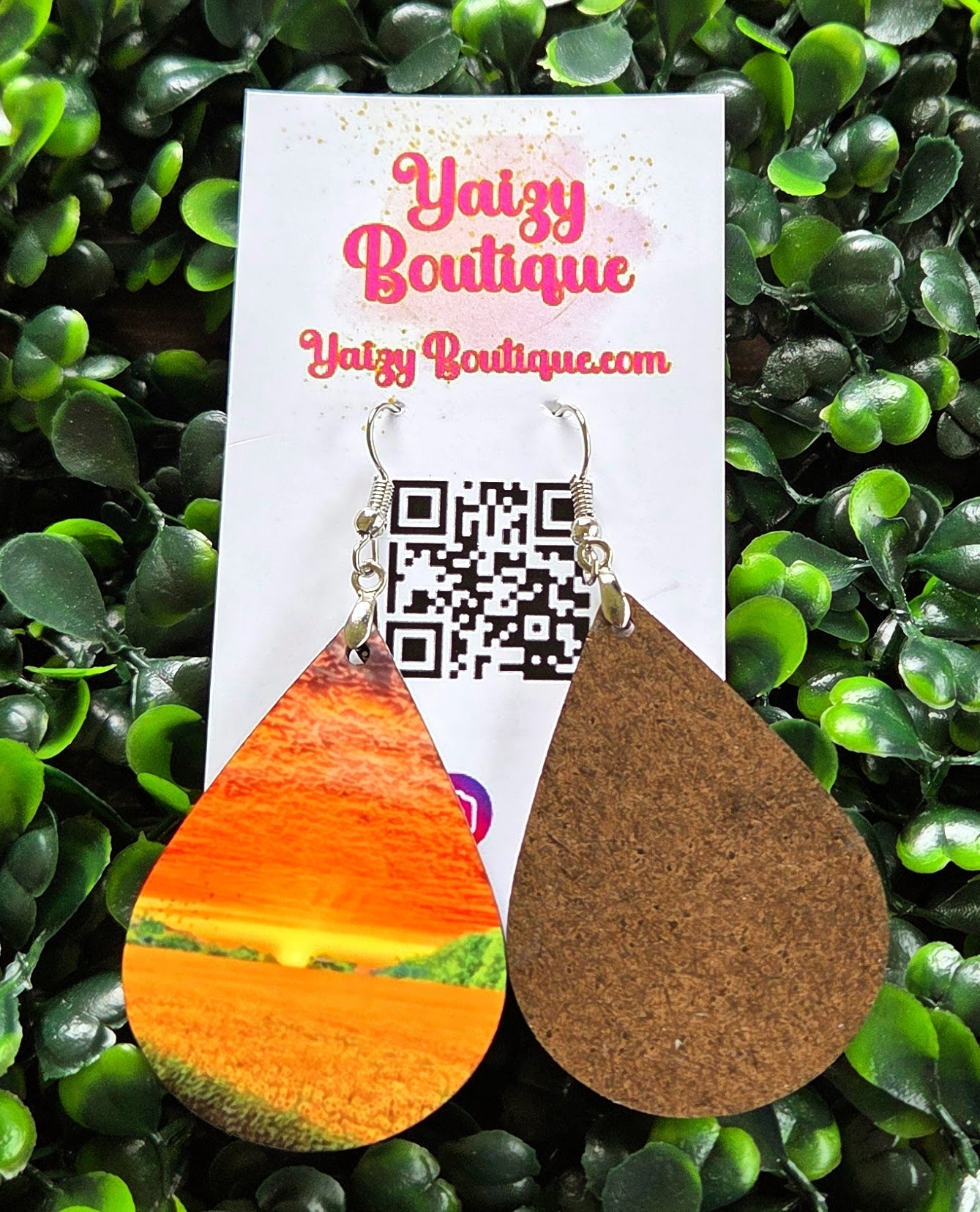 Handmade Sunset Landscape Teardrop Earrings | Lightweight MDF Wood Jewelry Yaizy Boutique