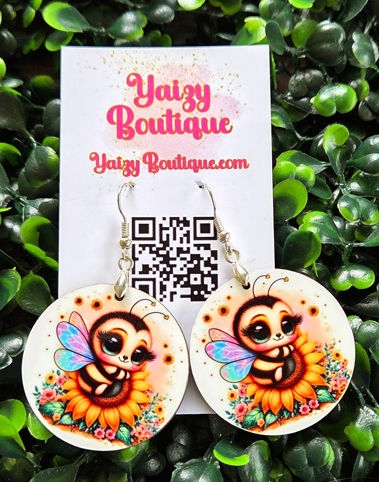 Cute Bee & Sunflower Earrings – Handmade MDF Wood, Nickel-Free Hooks Yaizy Boutique