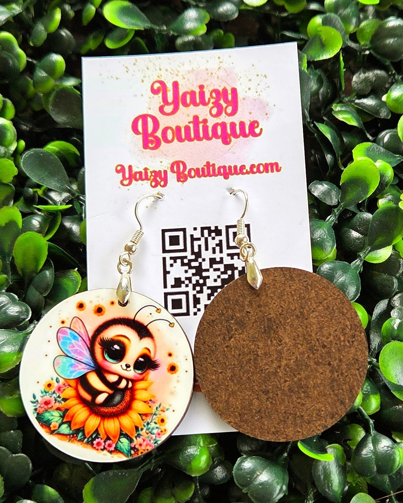 Cute Bee & Sunflower Earrings – Handmade MDF Wood, Nickel-Free Hooks Yaizy Boutique