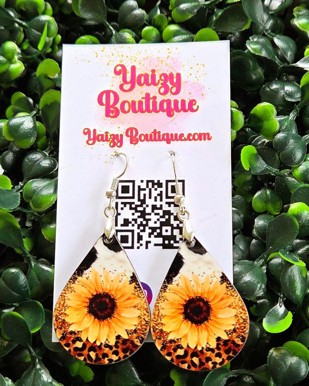 Sunflower & Leopard Print Teardrop Earrings | Handmade Lightweight Jewelry Yaizy Boutique