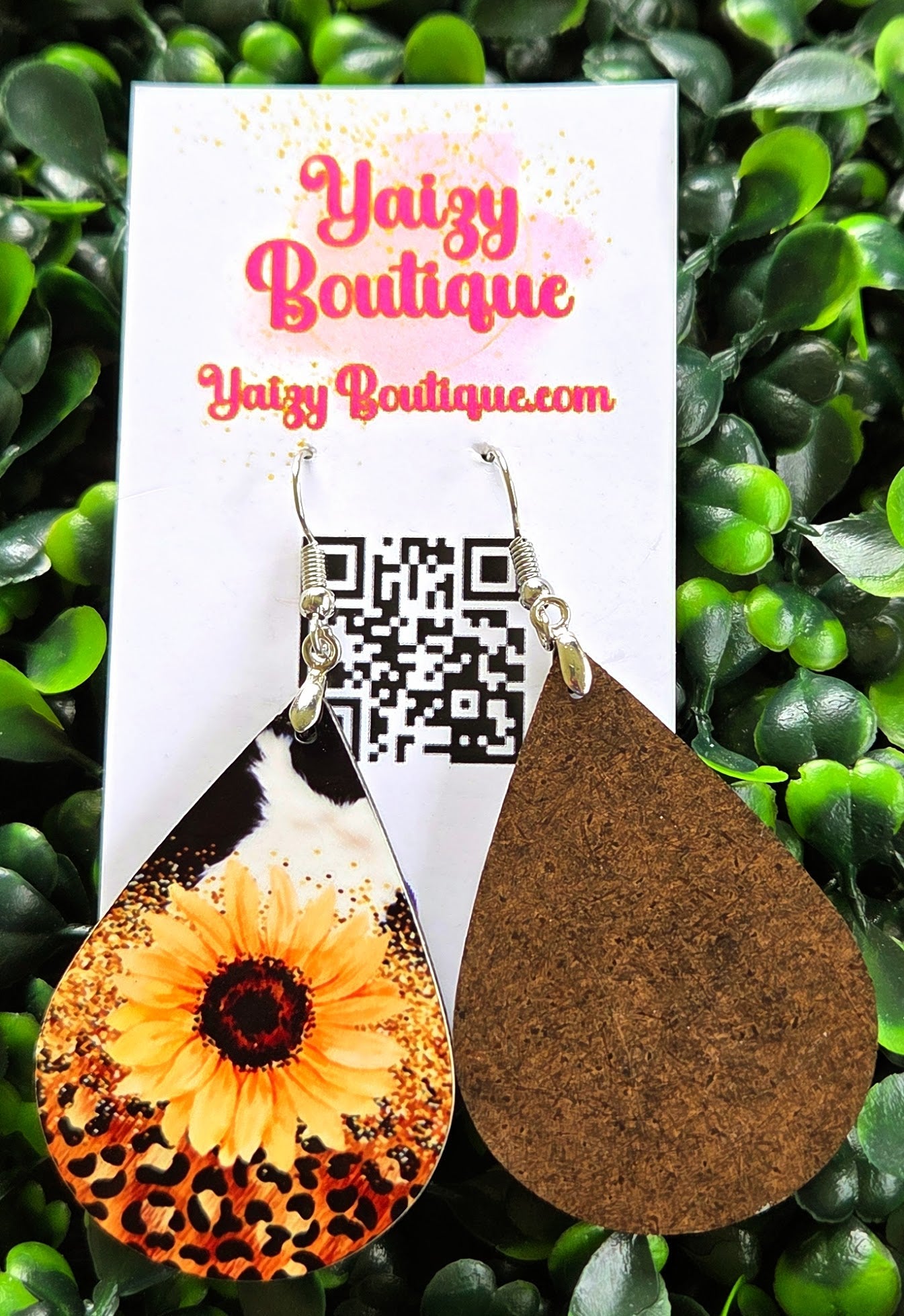 Sunflower & Leopard Print Teardrop Earrings | Handmade Lightweight Jewelry Yaizy Boutique