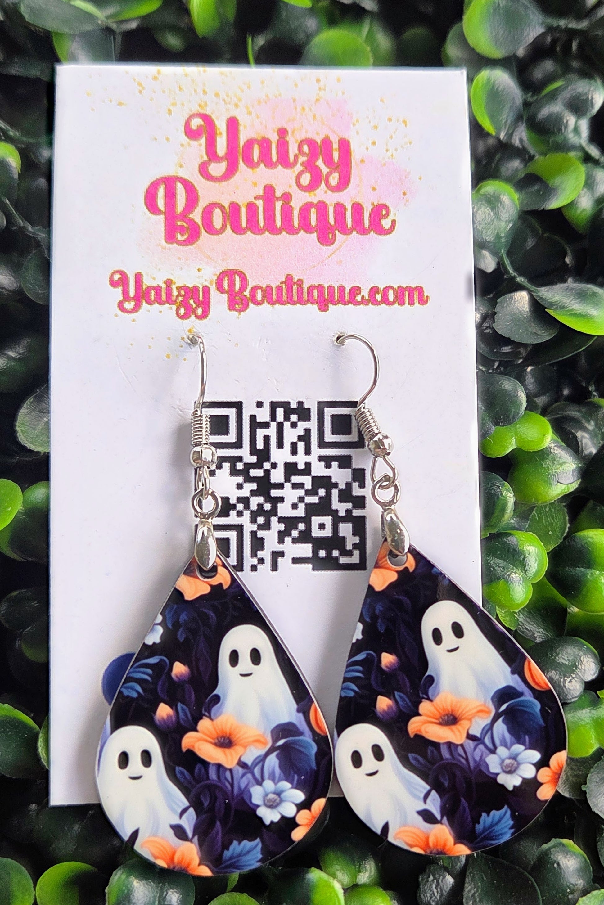 Cute Ghost Garden Halloween Earrings – Floral Wood Dangles Yaizy Boutique