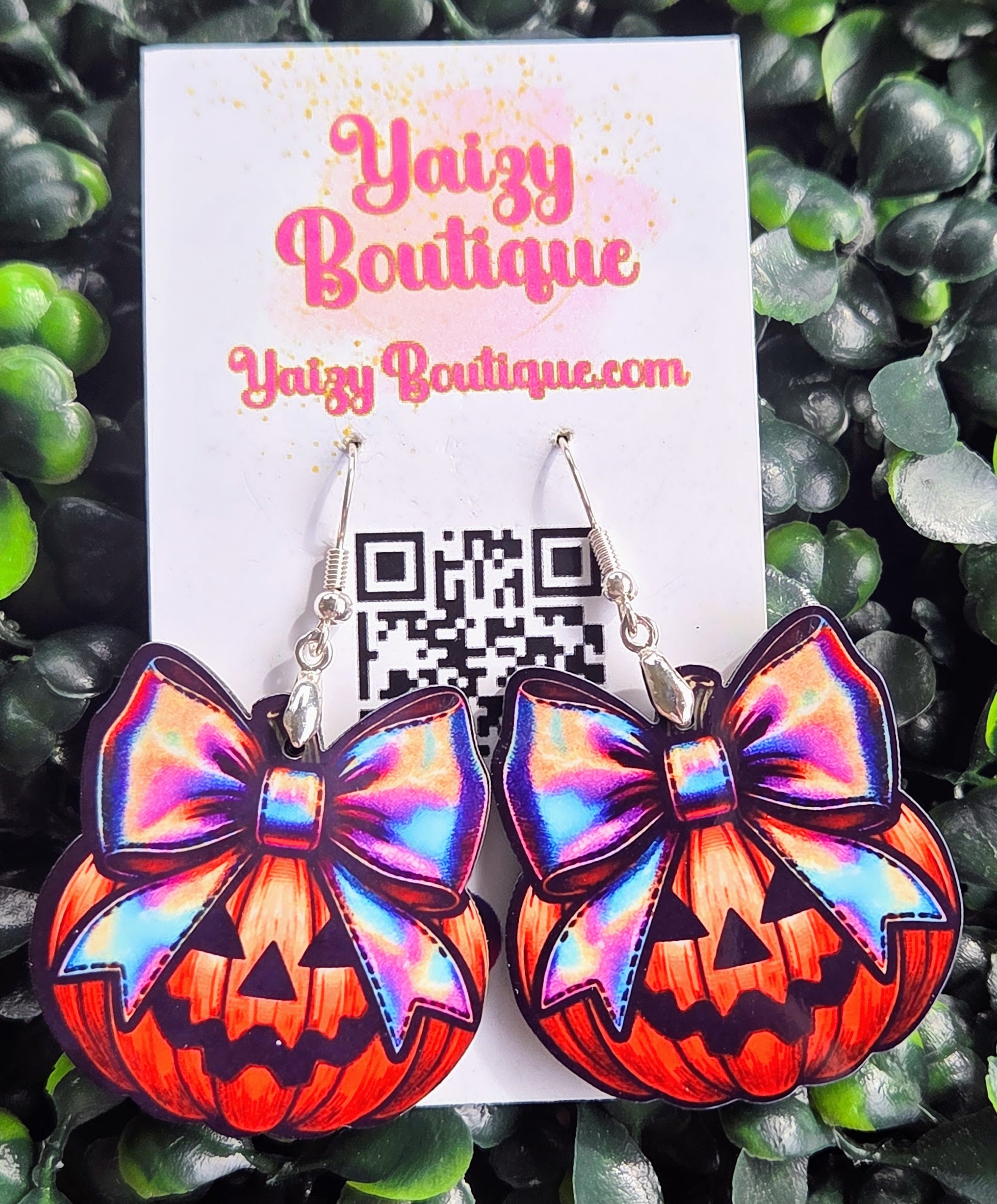 Jack O’ Lantern Bow Earrings – Colorful Halloween Pumpkin Wooden Earrings Yaizy Boutique