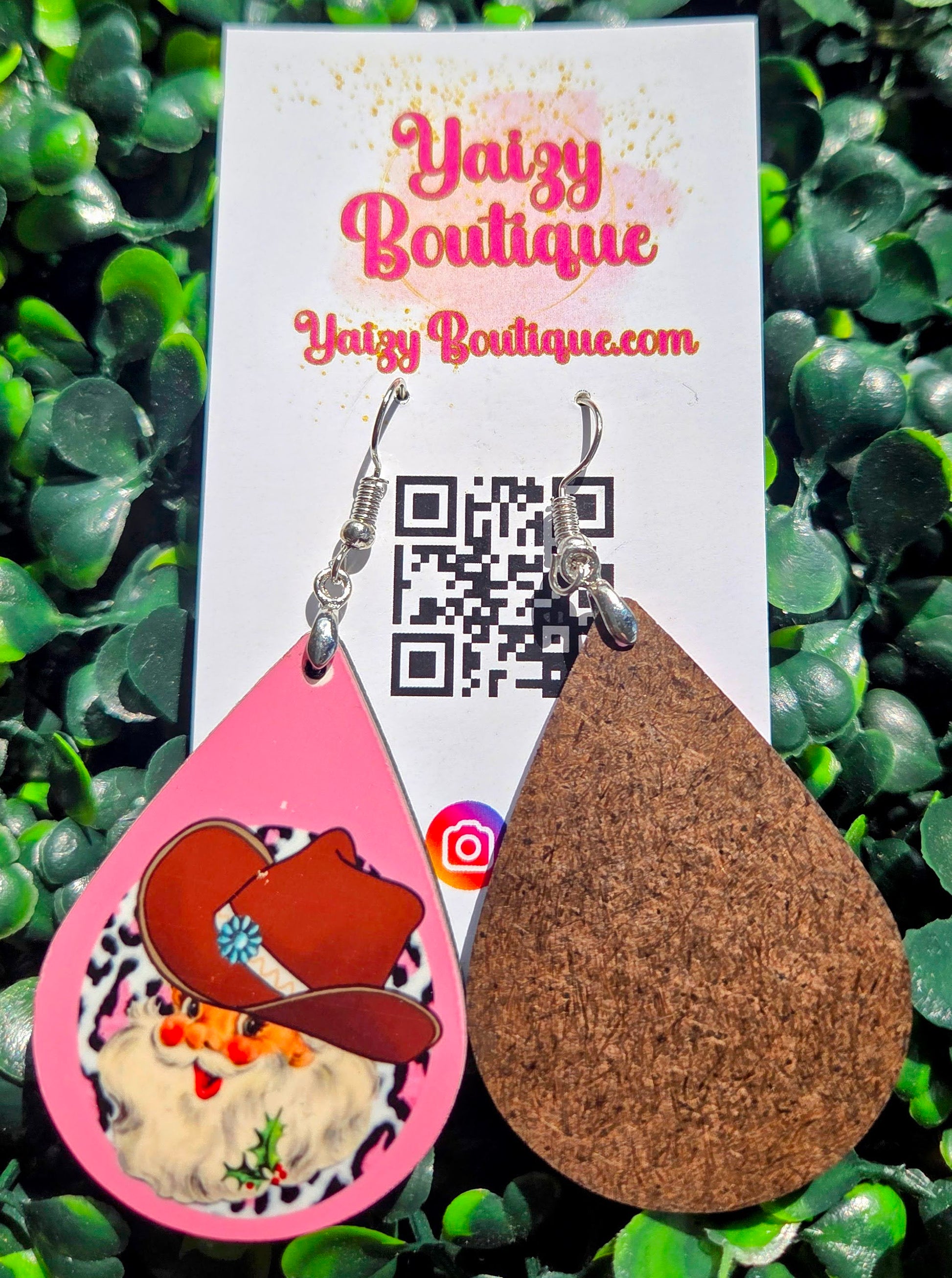 Cowboy Santa Earrings | Western Christmas Earrings | Pink Cowgirl Holiday Jewelry Yaizy Boutique