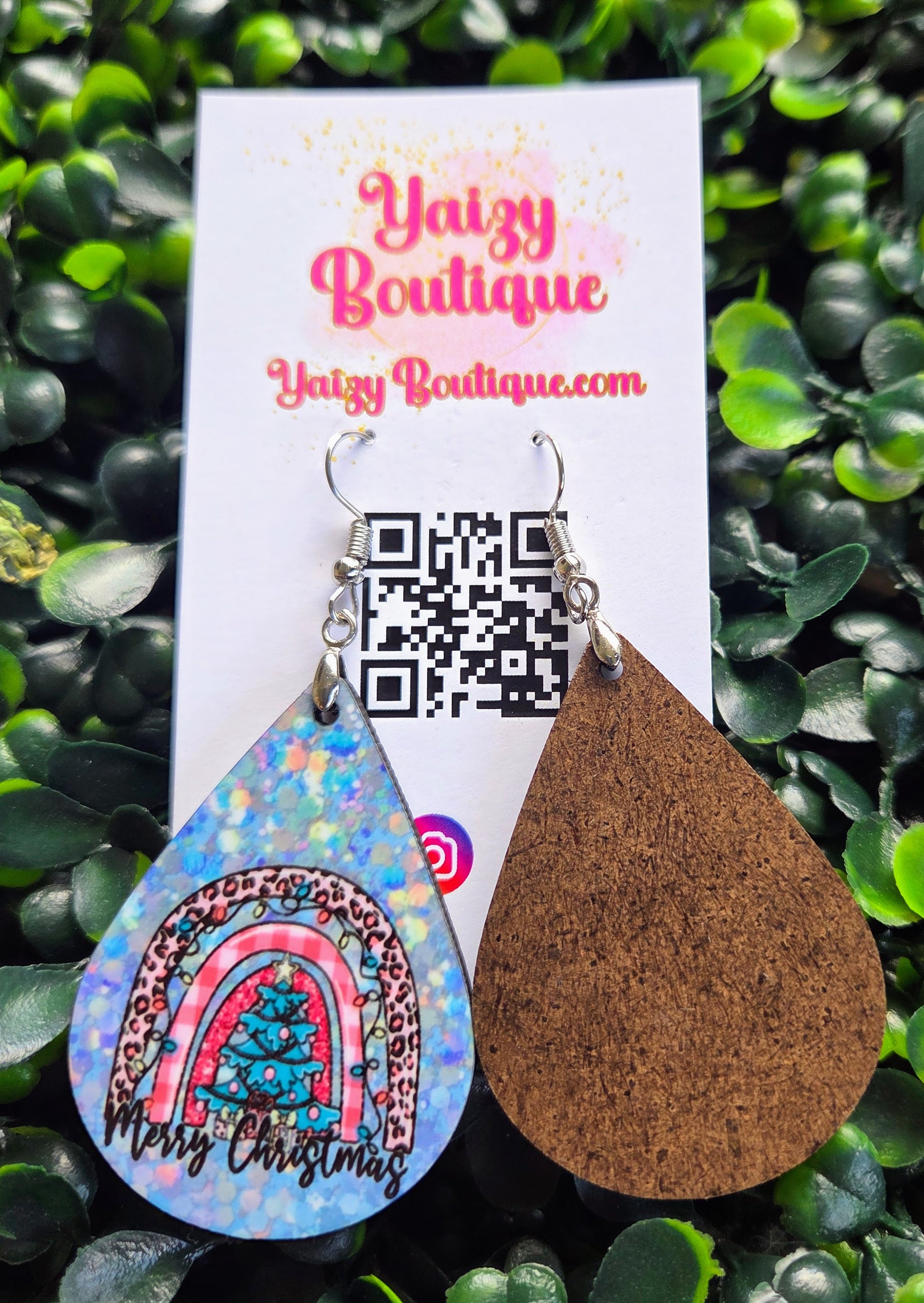 Merry Christmas Rainbow Earrings – Leopard & Plaid Teardrop Dangle | Handmade MDF Wood, Nickel-Free Yaizy Boutique