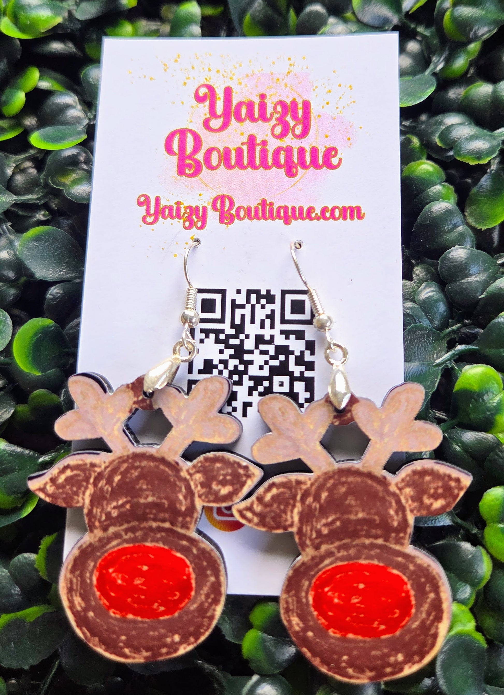 Rudolph Reindeer Christmas Earrings – Handmade MDF Wood | Nickel-Free Festive Dangle Earrings Yaizy Boutique