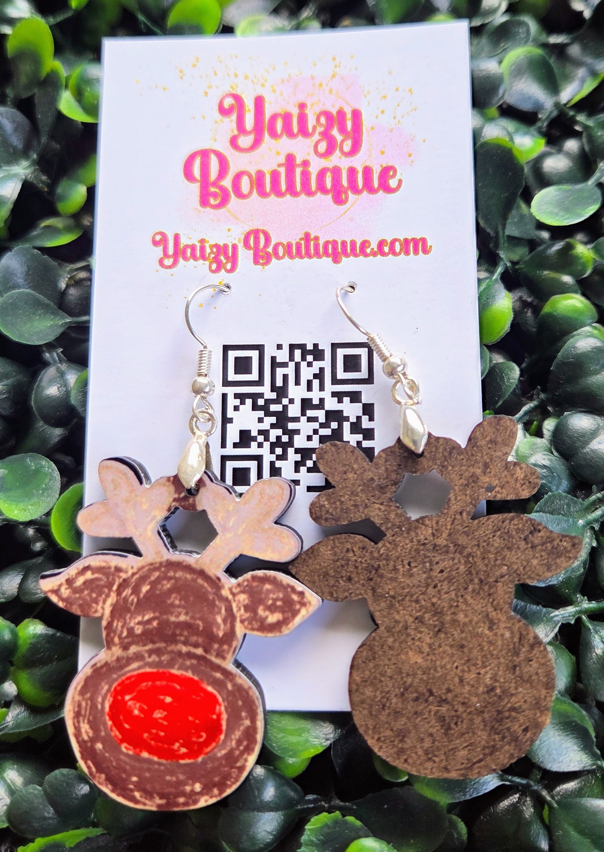 Rudolph Reindeer Christmas Earrings – Handmade MDF Wood | Nickel-Free Festive Dangle Earrings Yaizy Boutique