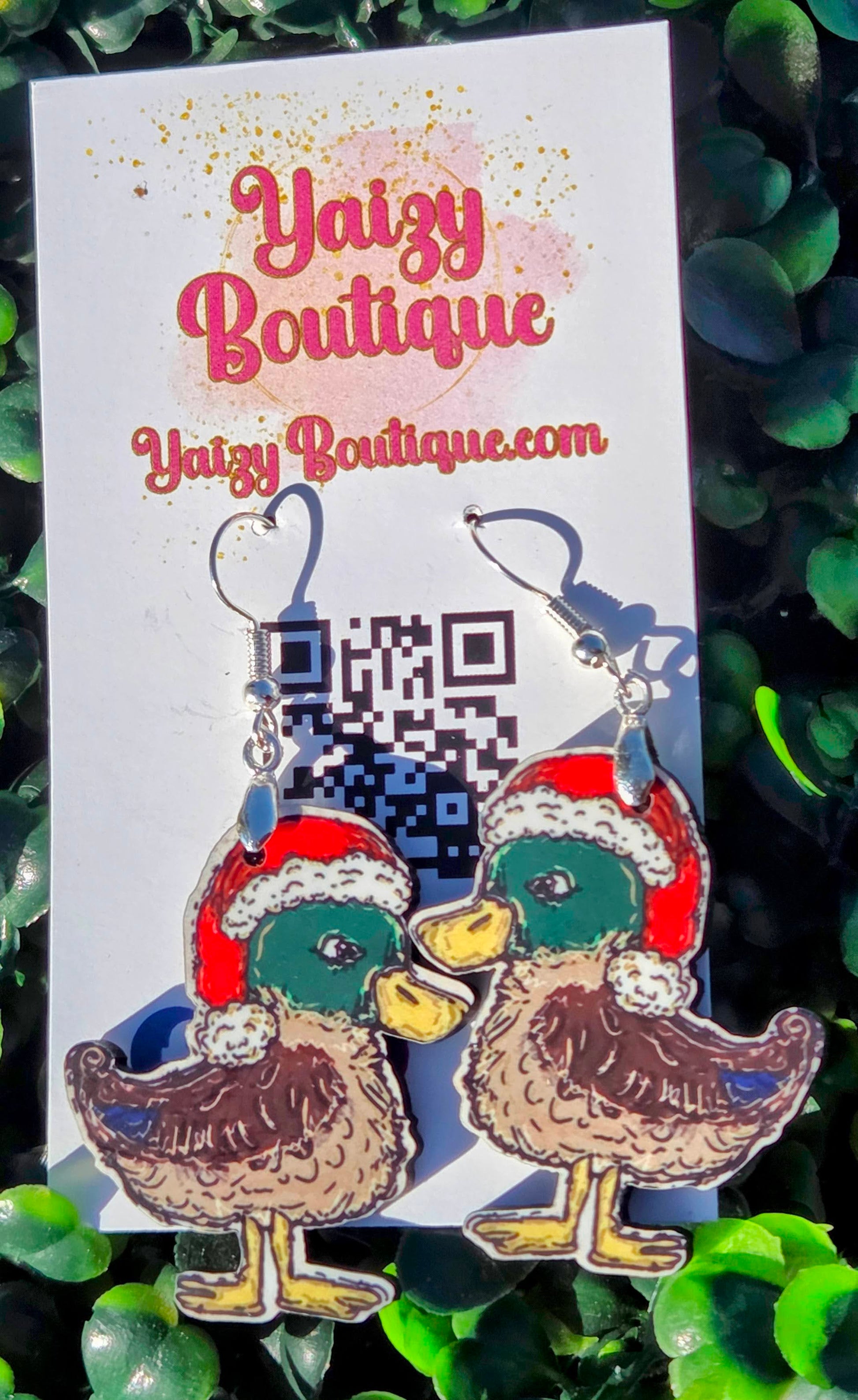 Santa Duck Christmas Earrings – Handmade MDF Wood Holiday Jewelry Yaizy Boutique