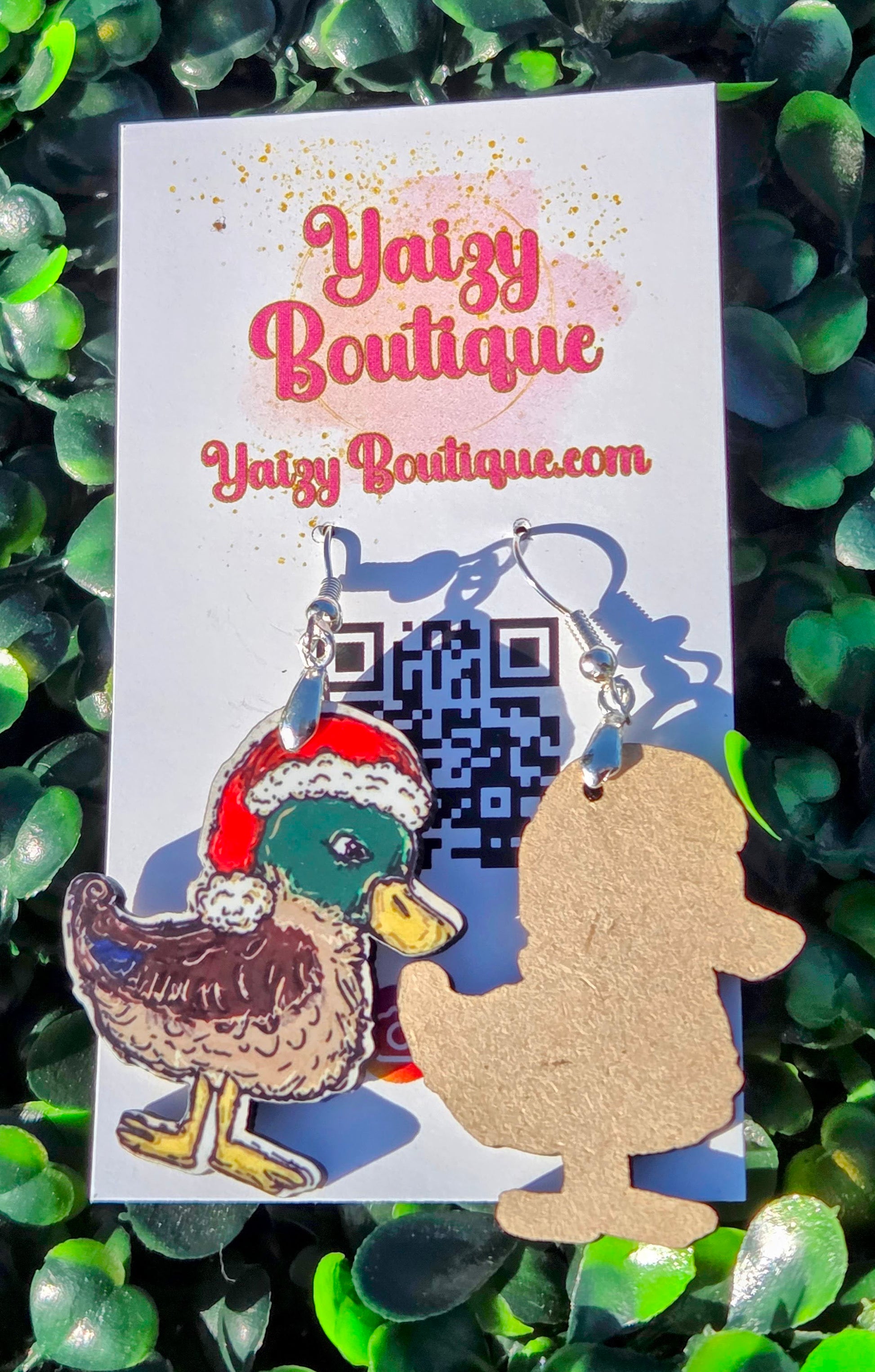 Santa Duck Christmas Earrings – Handmade MDF Wood Holiday Jewelry Yaizy Boutique
