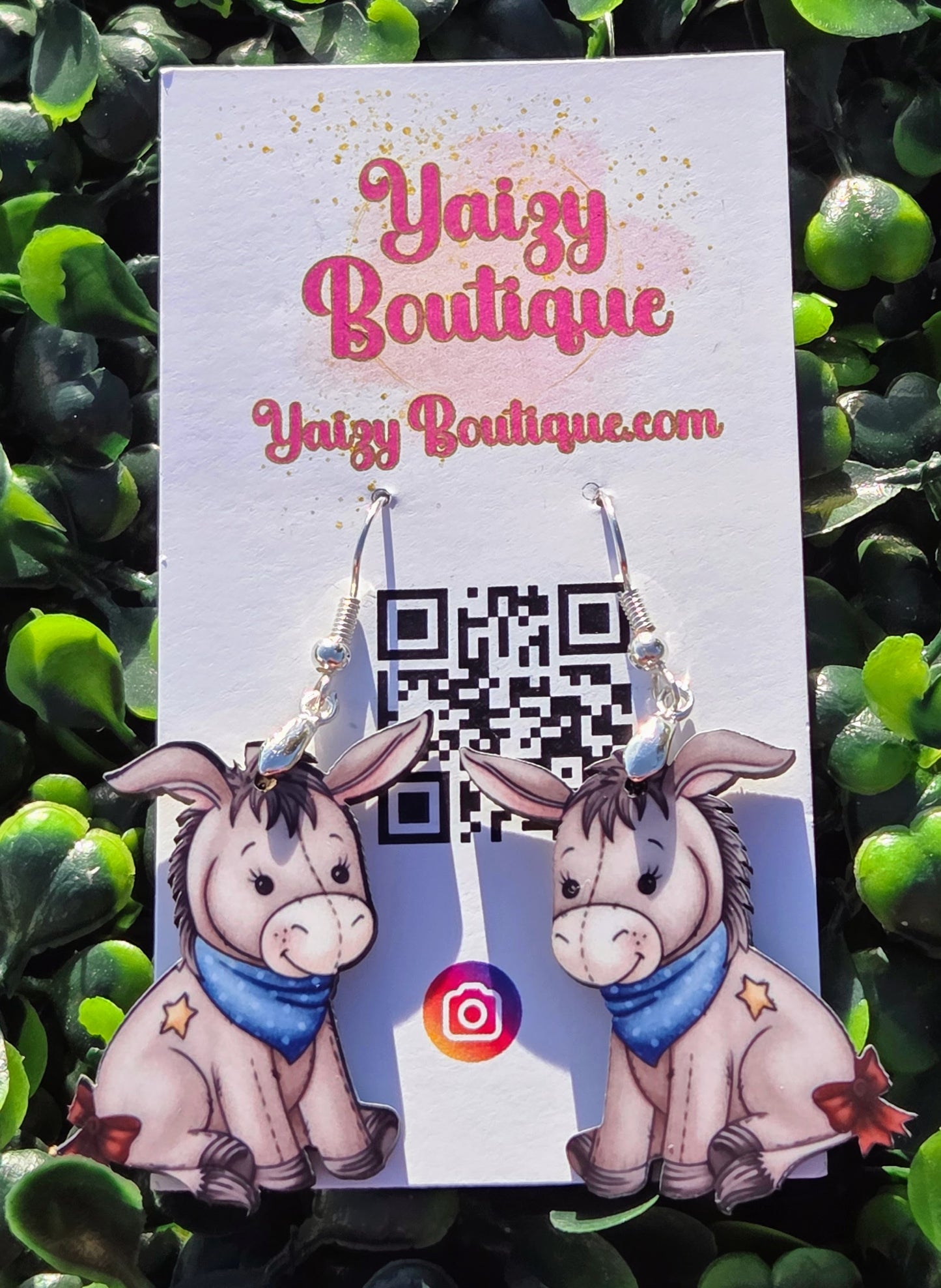 Christmas Donkey Earrings – Handmade MDF Wood • Holiday Animal Jewelry Yaizy Boutique