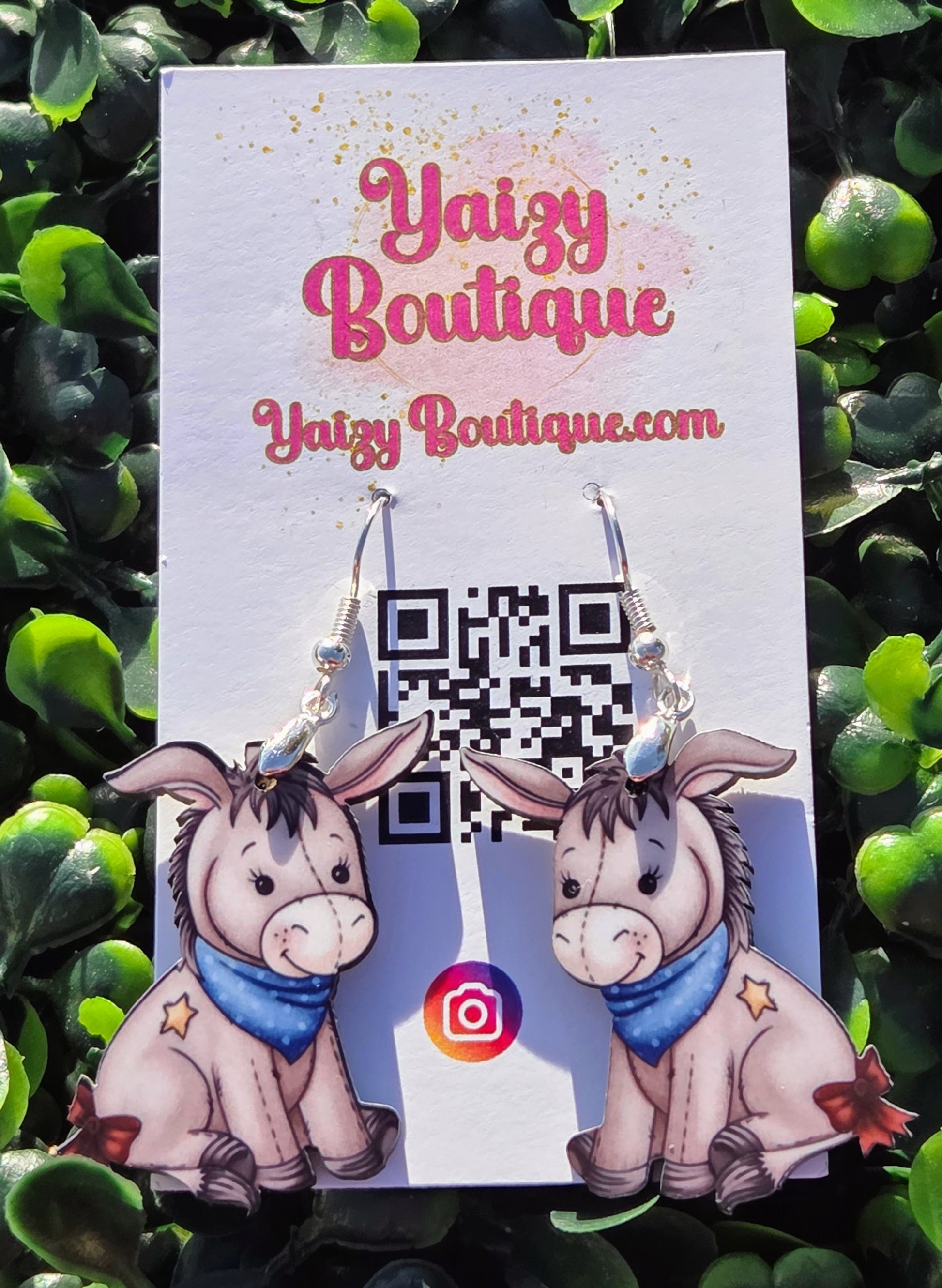 Christmas Donkey Earrings – Handmade MDF Wood • Holiday Animal Jewelry Yaizy Boutique