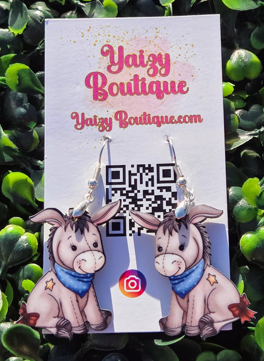 Christmas Donkey Earrings – Handmade MDF Wood • Holiday Animal Jewelry Yaizy Boutique