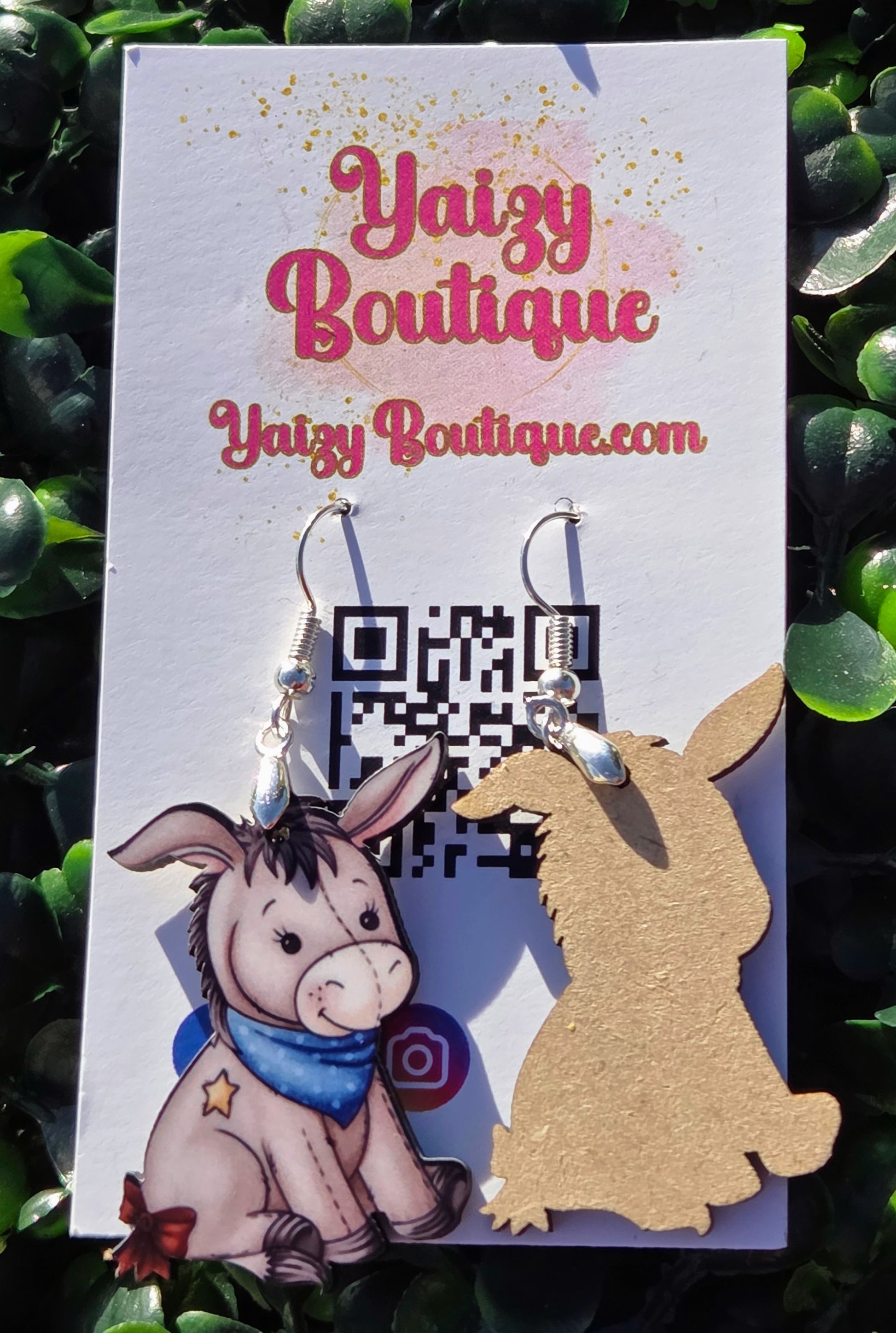 Christmas Donkey Earrings – Handmade MDF Wood • Holiday Animal Jewelry Yaizy Boutique
