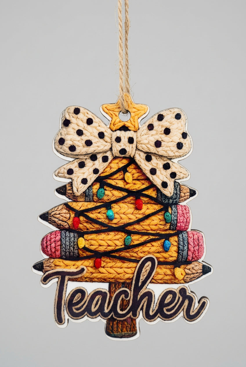 Teacher Christmas Ornament – Pencil Tree with Bow Gift Yaizy Boutique