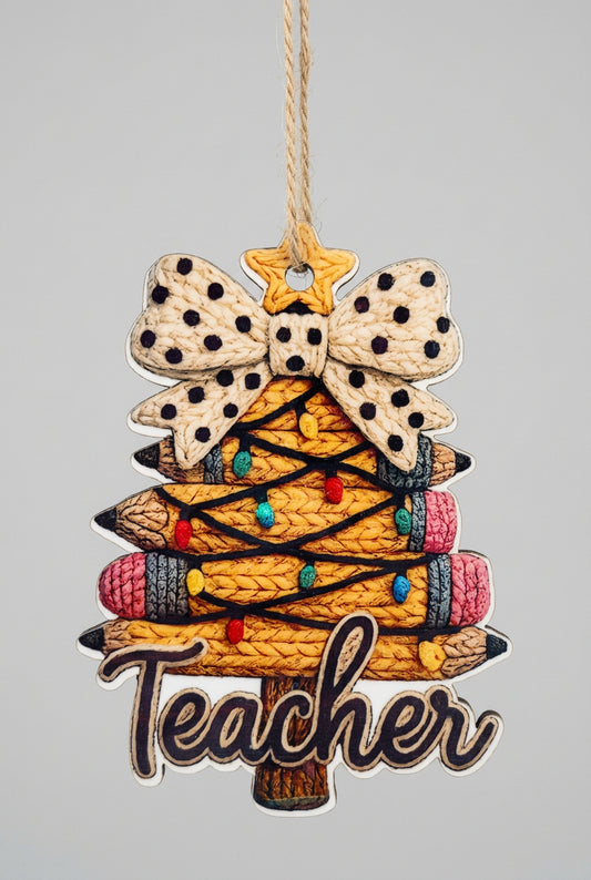 Teacher Christmas Ornament – Pencil Tree with Bow Gift Yaizy Boutique