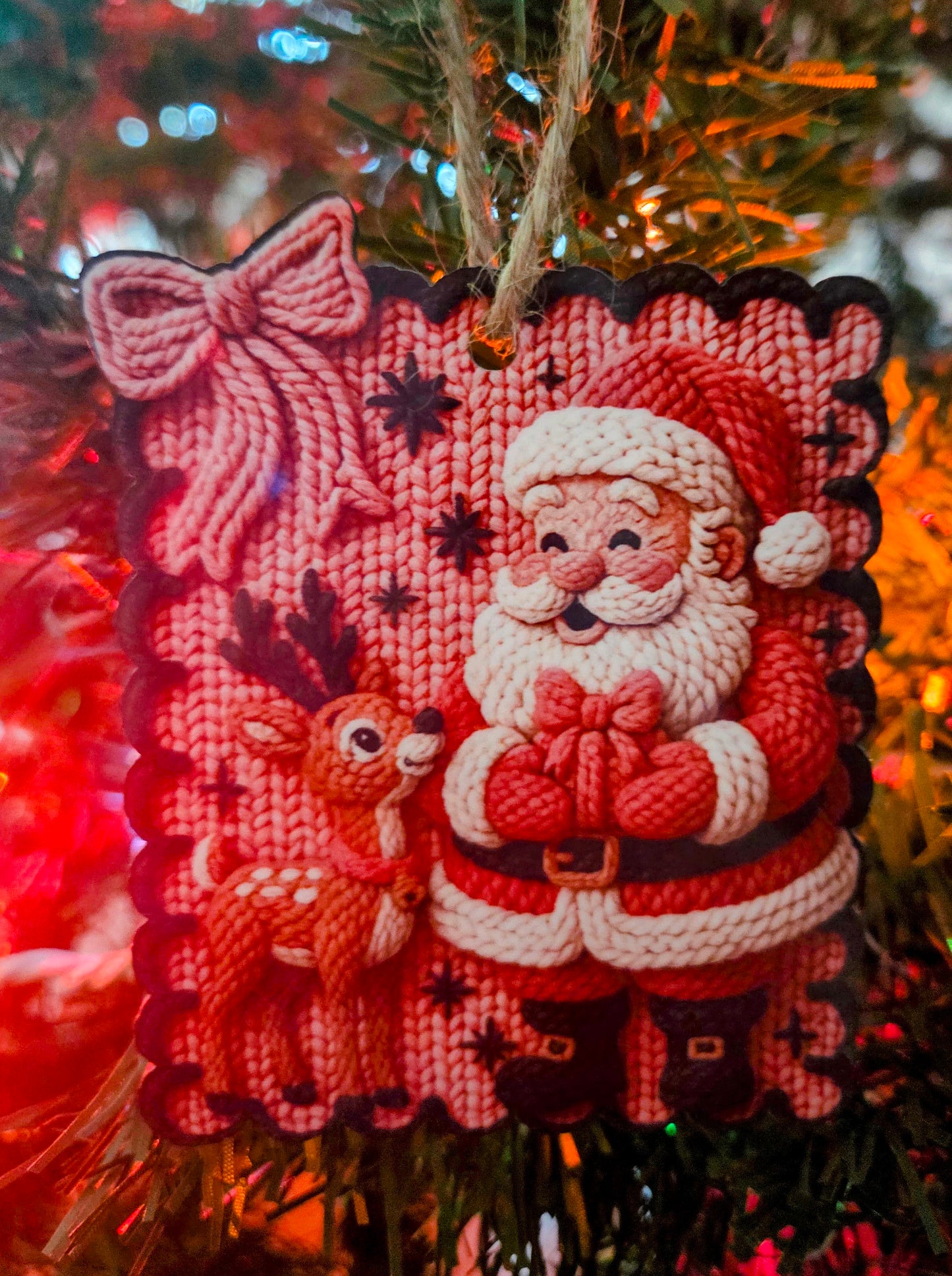 Cute Santa and Reindeer Christmas Ornament – Cozy Knit Tree Decor Yaizy Boutique