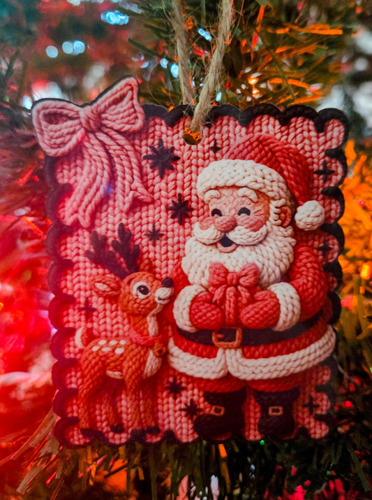 Cute Santa and Reindeer Christmas Ornament – Cozy Knit Tree Decor Yaizy Boutique