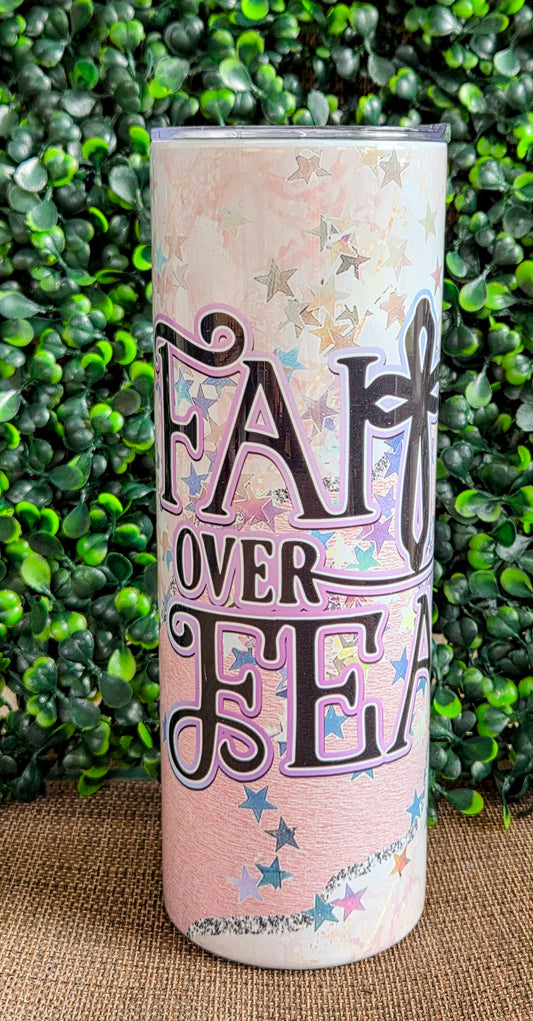 Faith Over Fear 20oz Tumbler – Pastel Stars Christian Stainless Steel Cup Yaizy Boutique