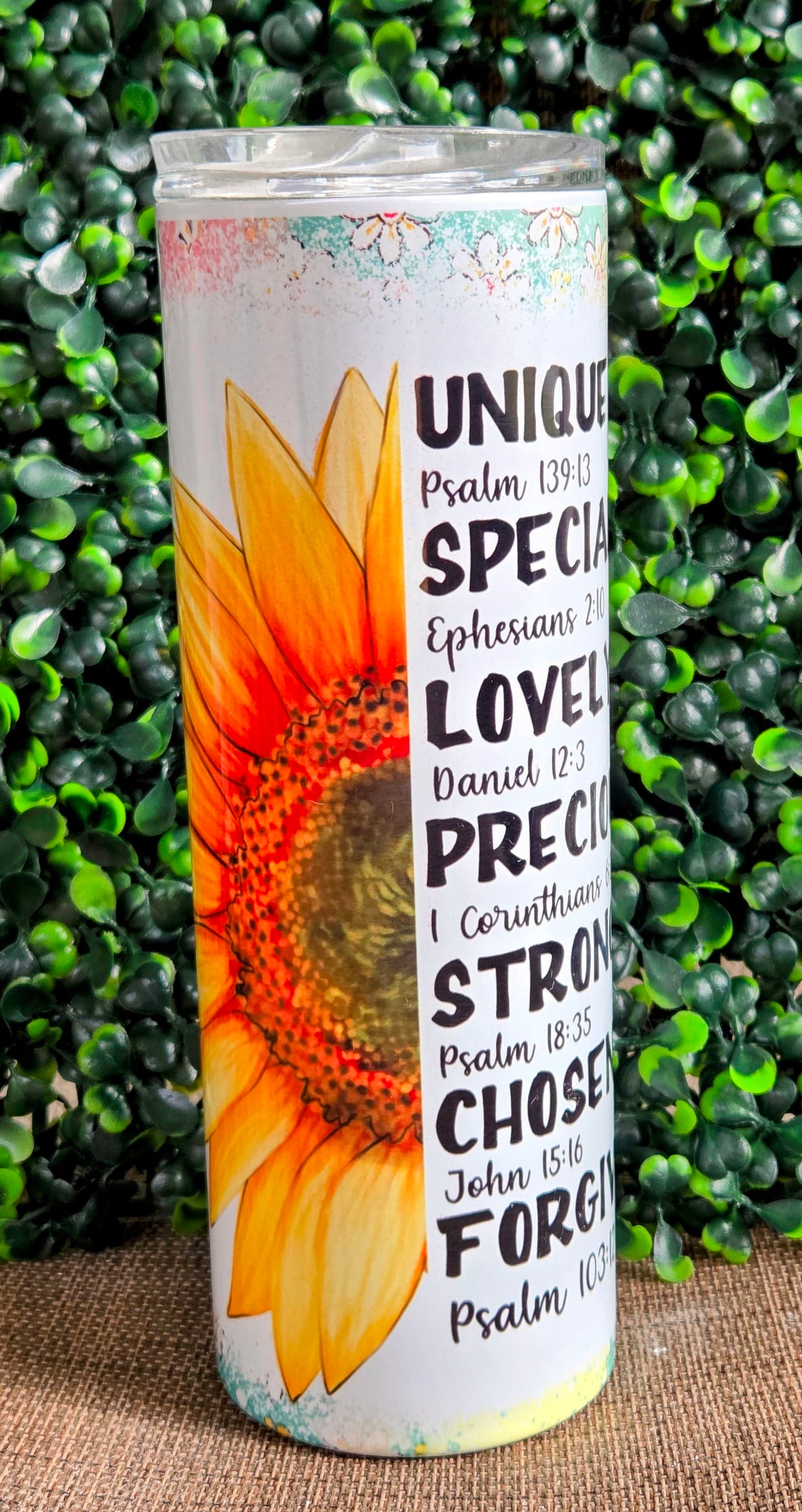 Unique & Chosen Sunflower 20oz Tumbler – Christian Bible Verse Stainless Steel Cup Yaizy Boutique
