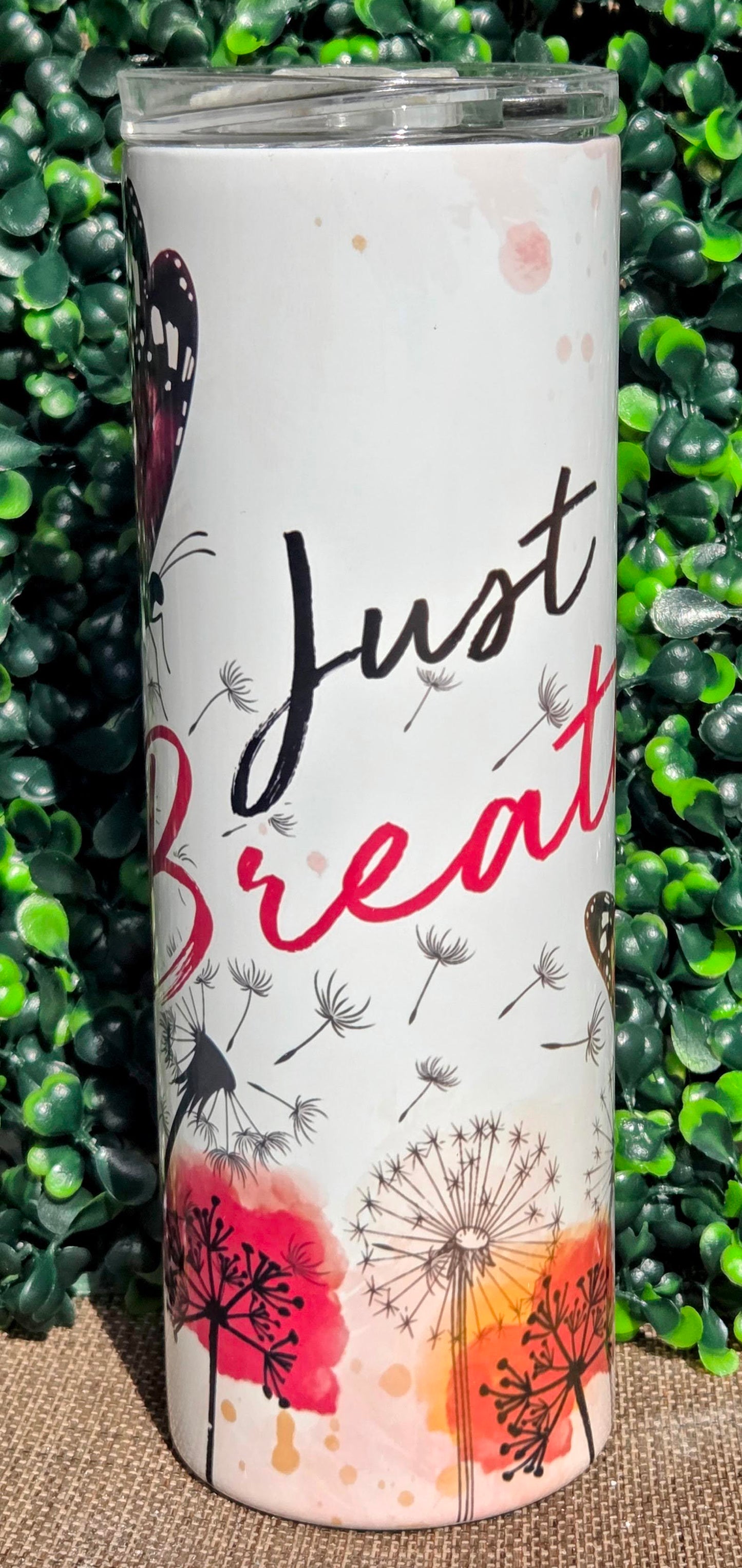 Just Breathe 20oz Stainless Steel Tumbler – Handmade Dandelion & Butterfly Cup Yaizy Boutique