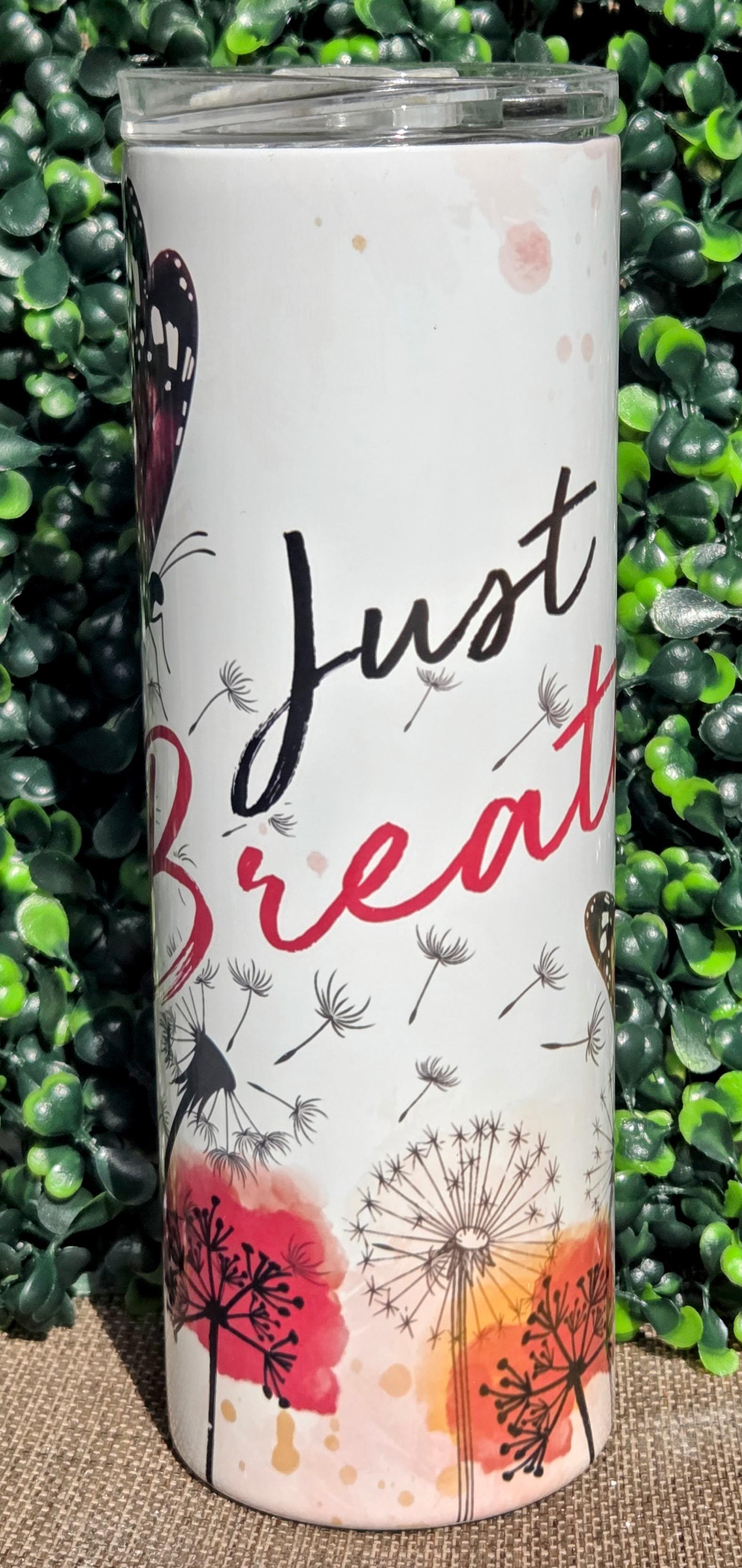 Just Breathe 20oz Stainless Steel Tumbler – Handmade Dandelion & Butterfly Cup Yaizy Boutique