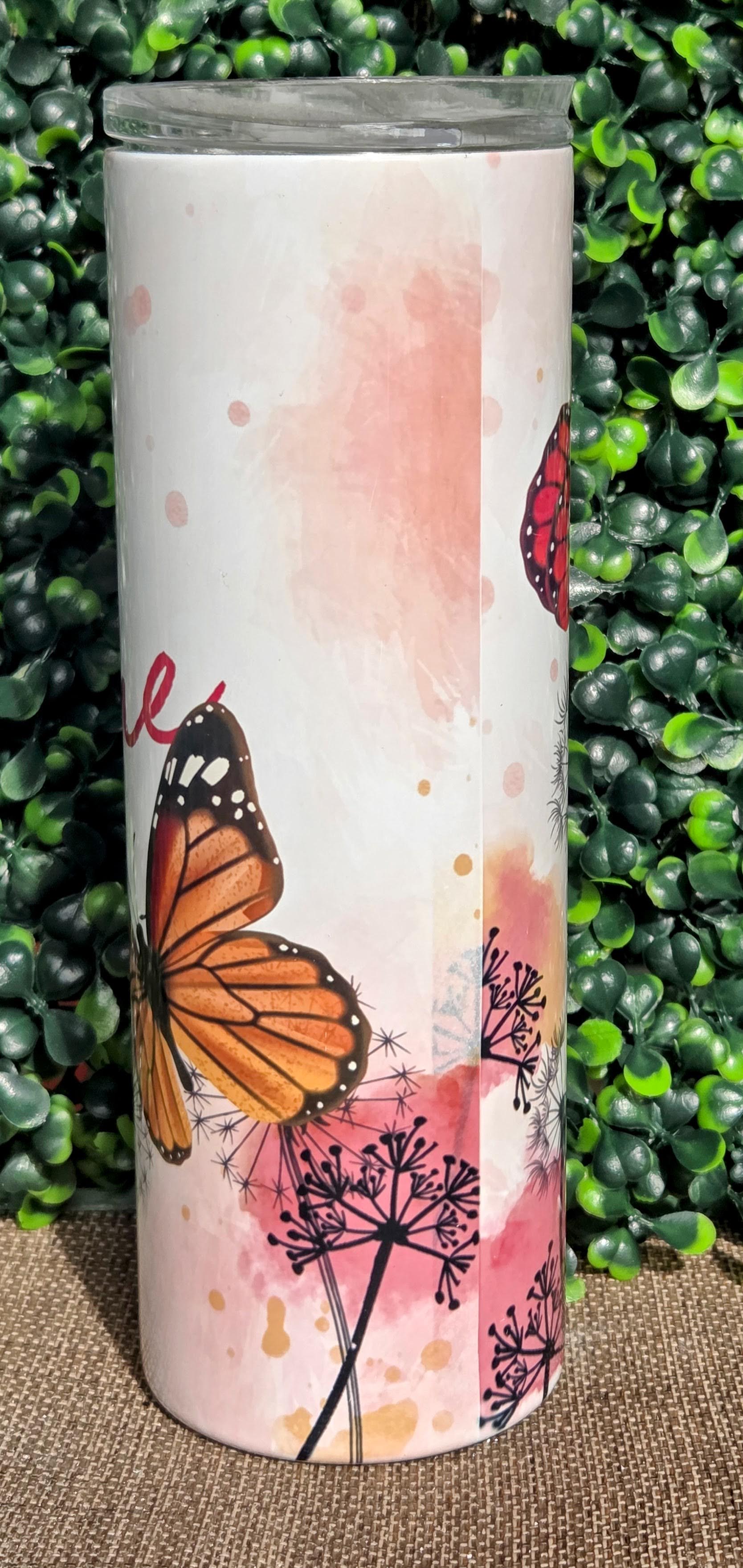 Just Breathe 20oz Stainless Steel Tumbler – Handmade Dandelion & Butterfly Cup Yaizy Boutique