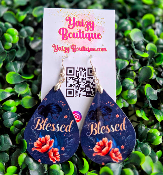 Blessed Teardrop Earrings – Double‑Sided Floral Christian Dangle Jewelry | Yaizy Boutique Yaizy Boutique