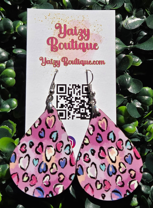 Pink Heart Leopard Valentine Earrings | Handmade Statement Earrings | Lightweight Gift Yaizy Boutique
