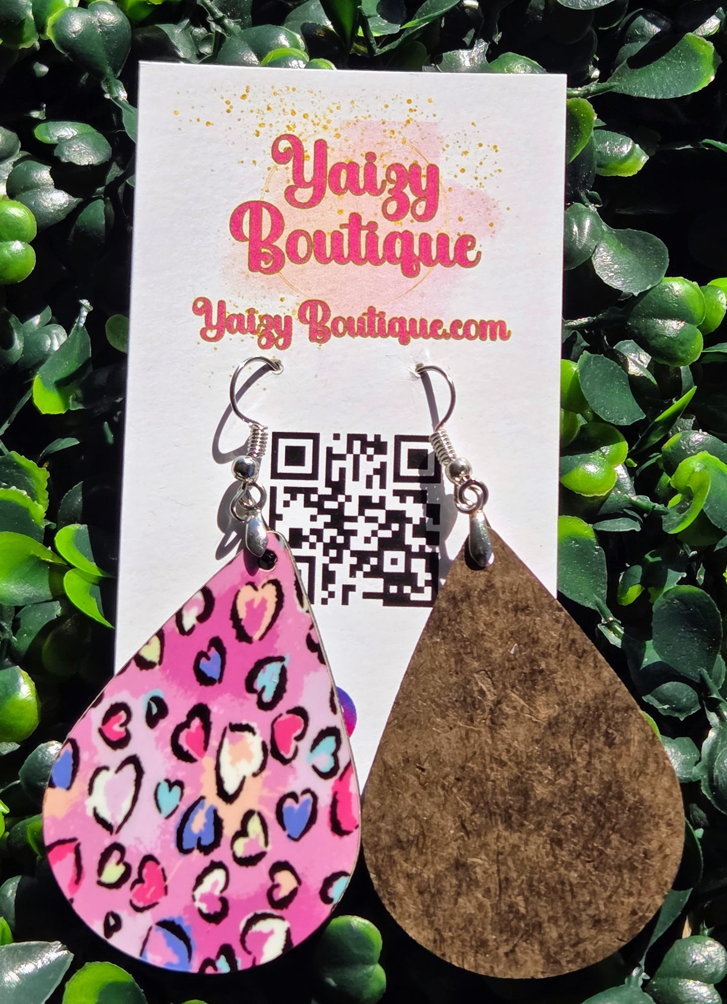 Pink Heart Leopard Valentine Earrings | Handmade Statement Earrings | Lightweight Gift Yaizy Boutique