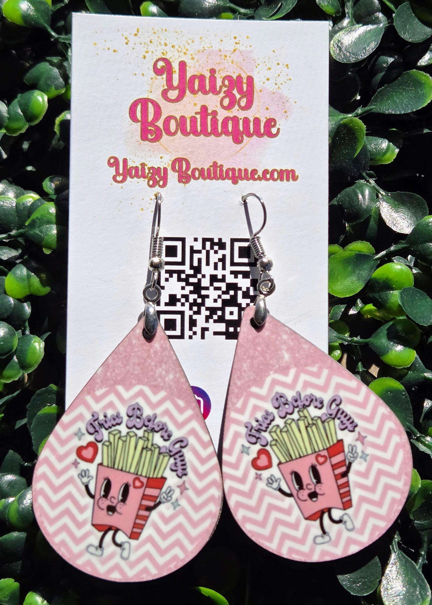 Fries Before Guys Valentine Earrings | Pink Heart Statement Earrings | Handmade Gift Yaizy Boutique