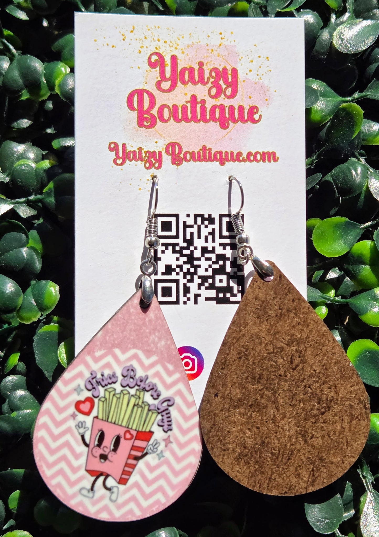 Fries Before Guys Valentine Earrings | Pink Heart Statement Earrings | Handmade Gift Yaizy Boutique