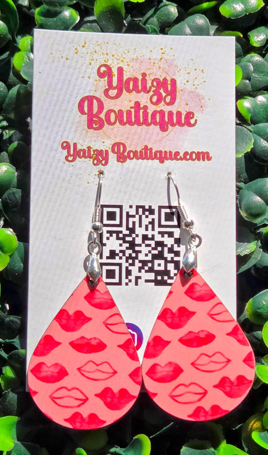 Hot Pink Lips Kiss Print Teardrop Earrings – Valentine’s Day Bold Accessories | Yaizy Boutique Yaizy Boutique