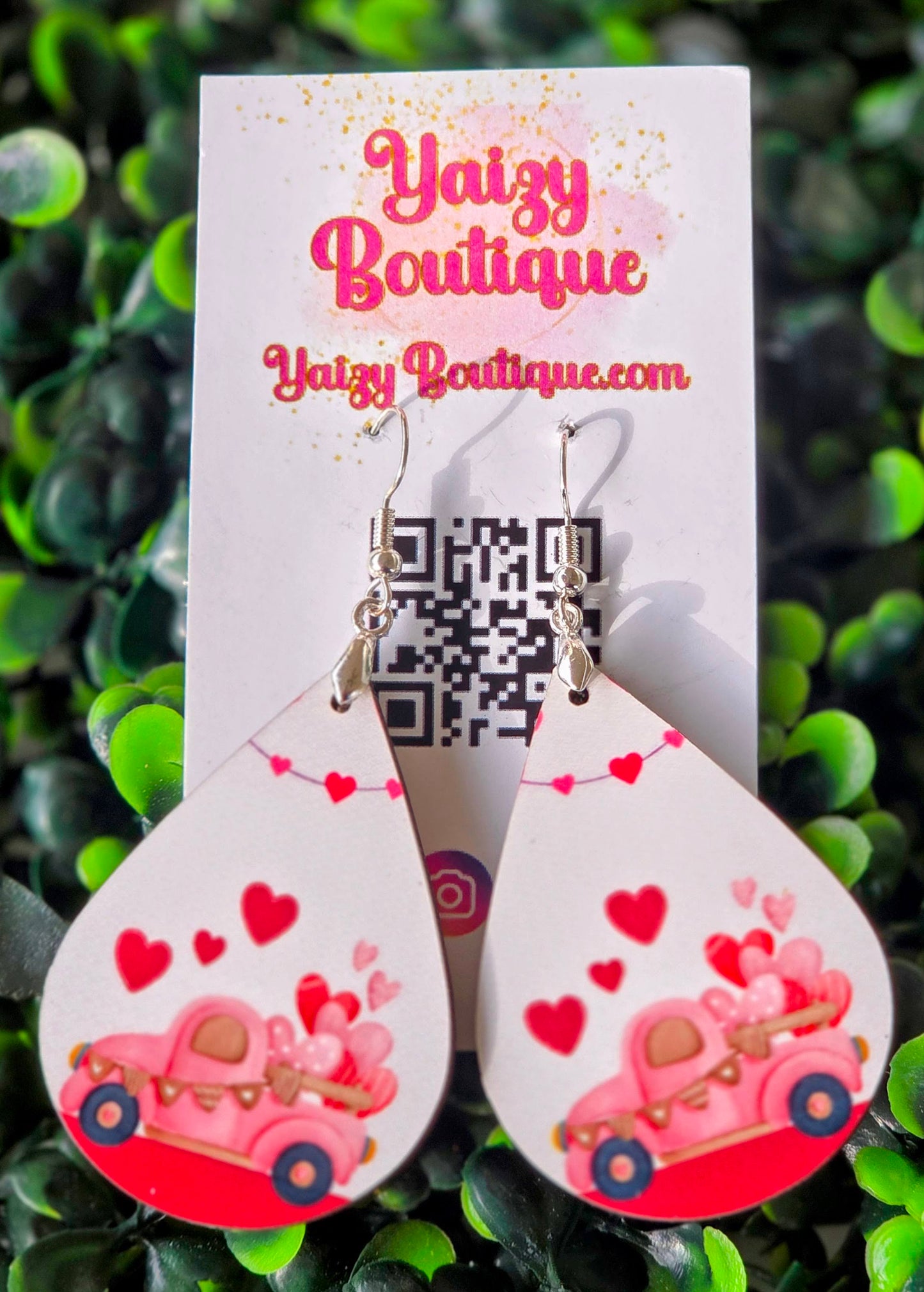 Valentine Love Truck Earrings | Pink Valentine Truck Heart Earrings | Handmade
