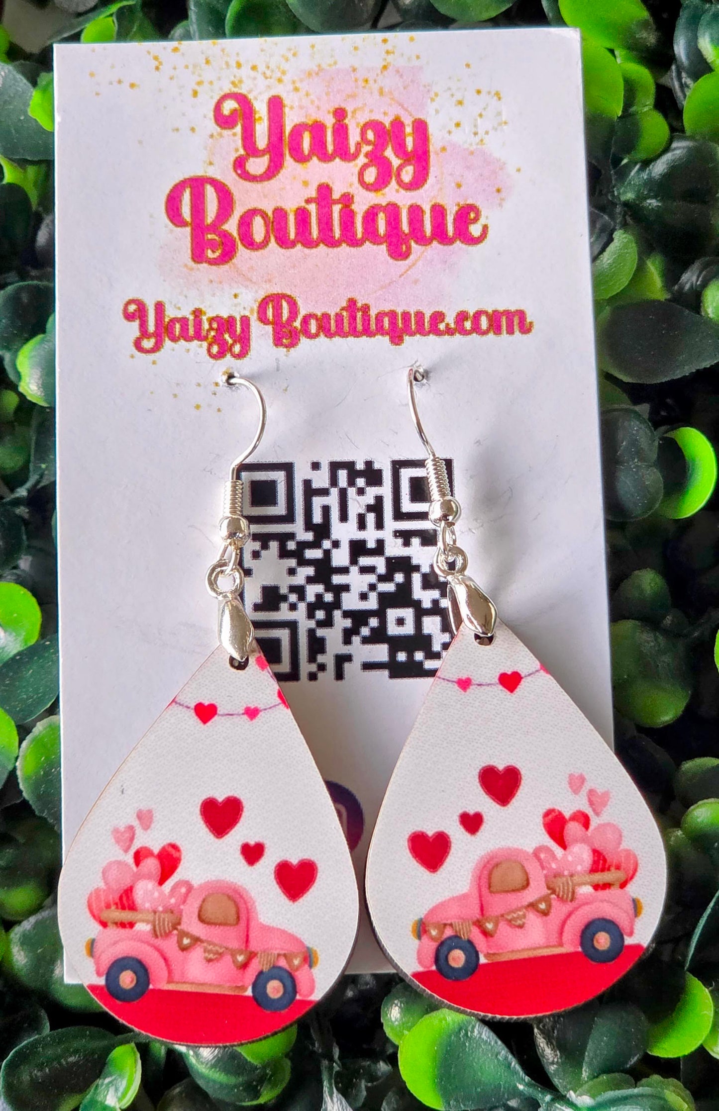 Valentine Love Truck Earrings | Pink Valentine Truck Heart Earrings | Handmade