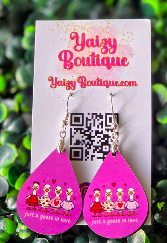 Just a Goose in Love Valentine Earrings | Funny Valentine Goose Earrings | Handmade
