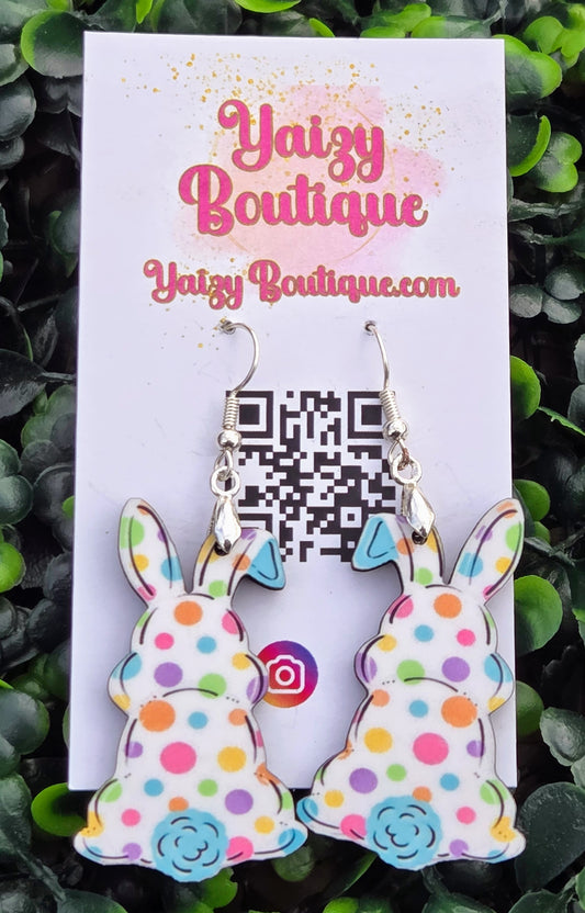 Colorful Polka Dot Easter Bunny Earrings | Pastel Holiday Dangle Jewelry Yaizy Boutique