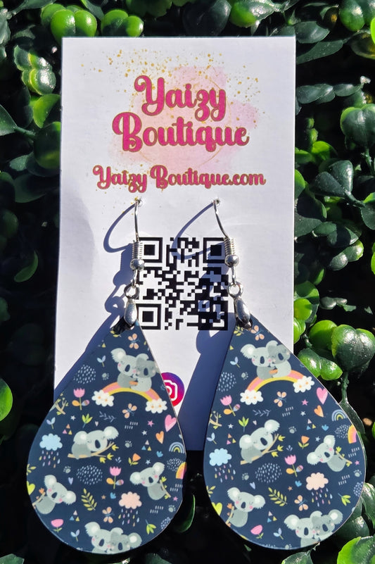 Handmade Koala Rainbow Teardrop Earrings - Lightweight MDF Wood & Stainless Steel Hooks Yaizy Boutique