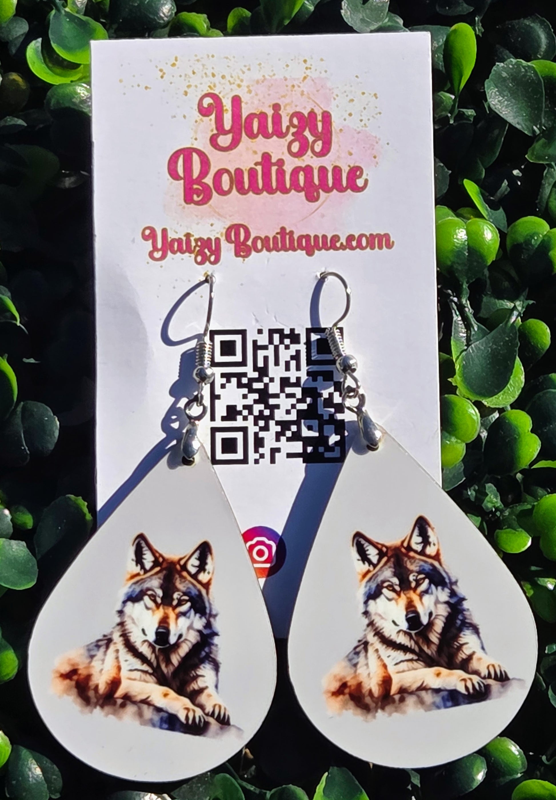Handmade Wolf Teardrop Earrings - Lightweight MDF Wood & Stainless Steel Yaizy Boutique