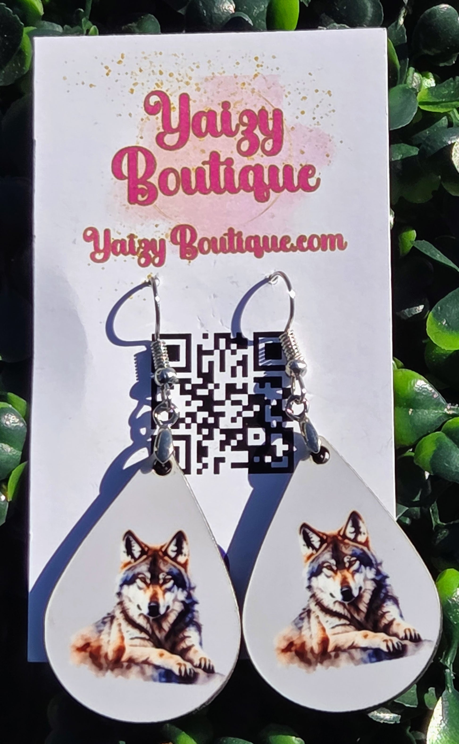 Handmade Wolf Teardrop Earrings - Lightweight MDF Wood & Stainless Steel Yaizy Boutique