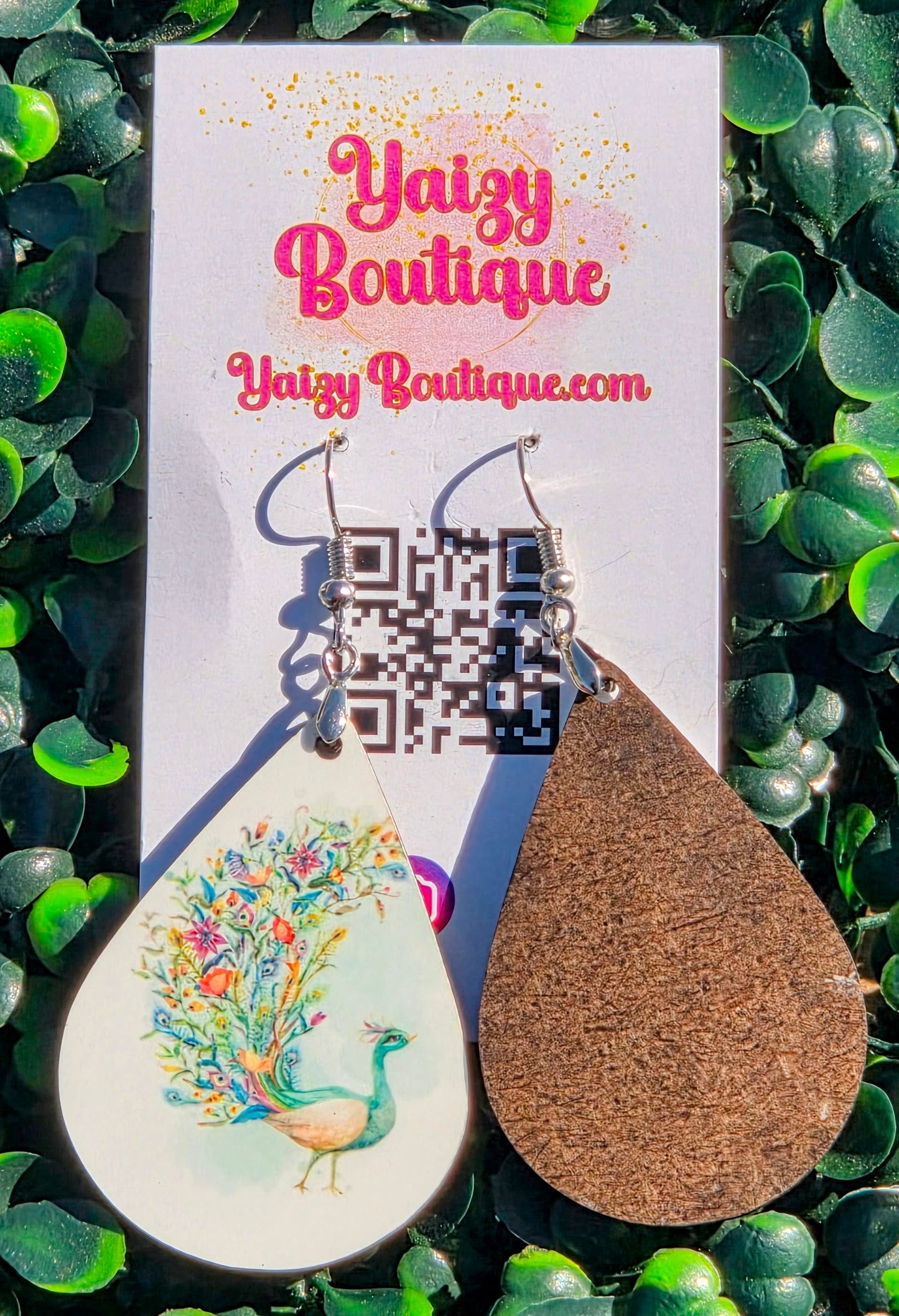 Handmade Peacock Floral Teardrop Earrings - Lightweight MDF Wood & Stainless Steel Hooks Yaizy Boutique