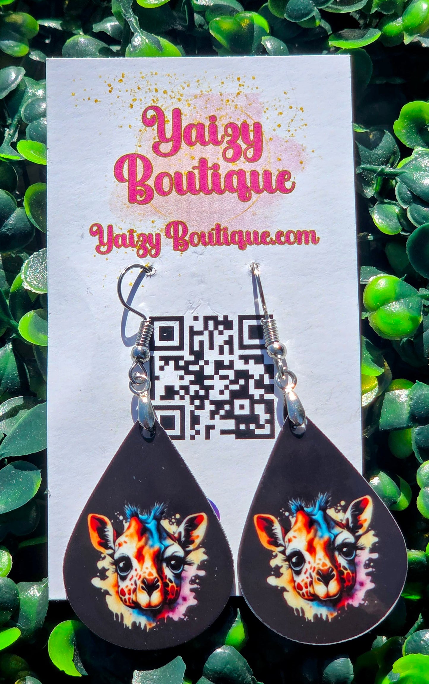 Handmade Giraffe Earrings – Teardrop Animal Jewelry (White & Black Options) Yaizy Boutique