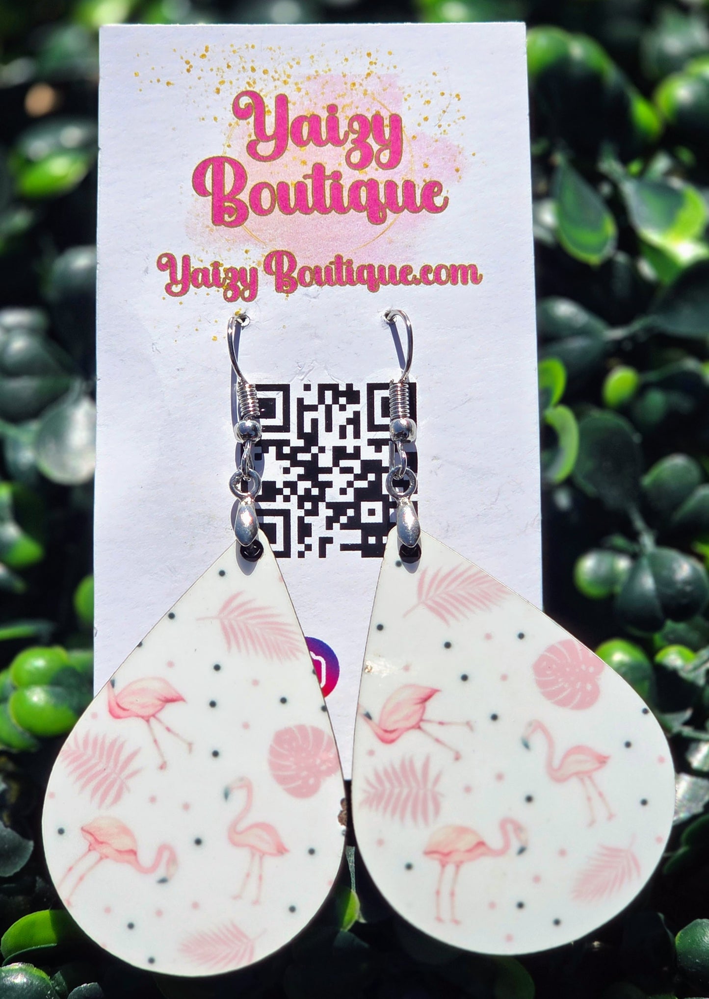 Handmade Flamingo Tropical Leaf Teardrop Earrings - Lightweight MDF Wood &amp; Stainless Steel Hooks Yaizy Boutique