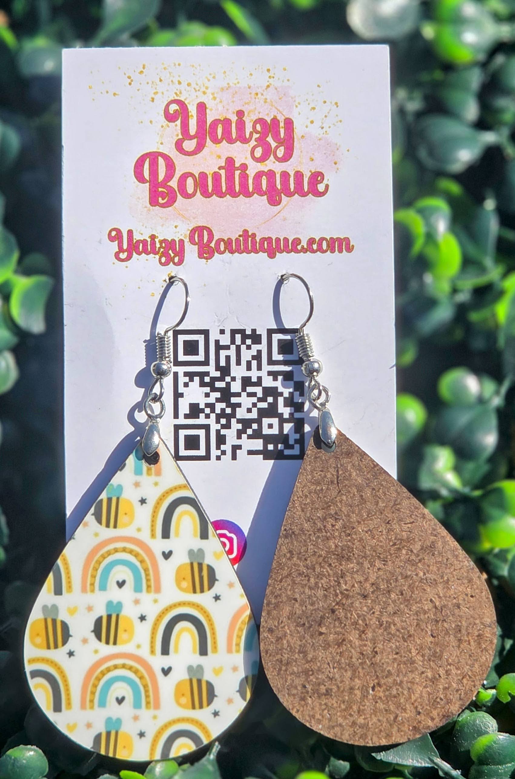 Handmade Boho Bee & Rainbow MDF Wood Earrings | Stainless Steel Hooks Yaizy Boutique