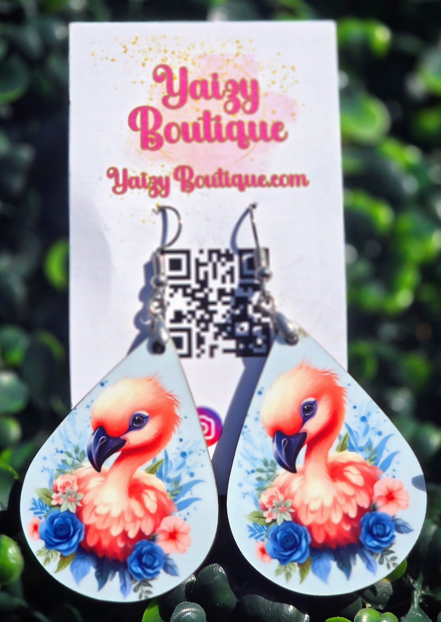 Handmade Floral Flamingo Earrings on MDF Wood | Yaizy Boutique Yaizy Boutique